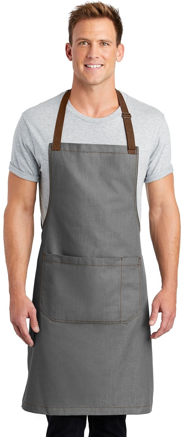 Am image of a Custom Port Authority Market Full Length Bib Apron in Ash Grey!