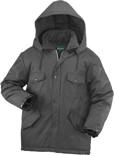 Am image of a Custom Sumaggo Utility Parka in BLACK!