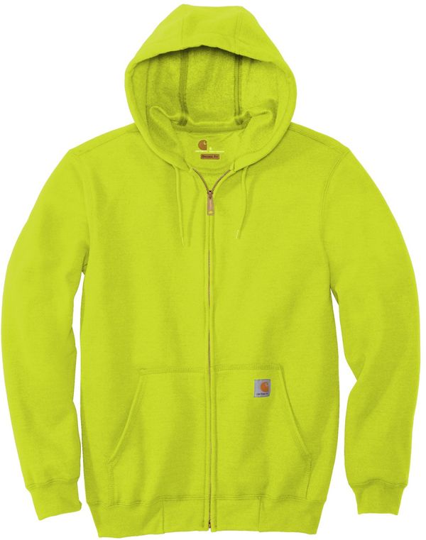Am image of a Custom Carhartt Midweight Hooded Zip Front Sweatshirt in Brite Lime!