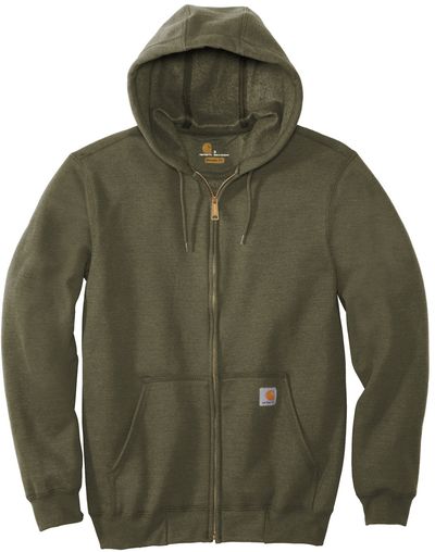 Am image of a Custom Carhartt Midweight Hooded Zip Front Sweatshirt in Moss!