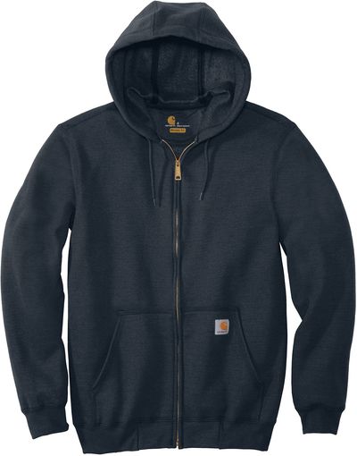 Am image of a Custom Carhartt Midweight Hooded Zip Front Sweatshirt in New Navy!