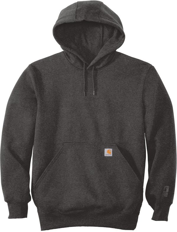 Am image of a Custom Carhartt Rain Defender Paxton Heavyweight Hooded Sweatshirt in Carbon Heather!