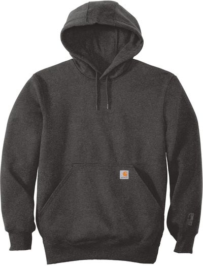 Am image of a Custom Carhartt Rain Defender Paxton Heavyweight Hooded Sweatshirt in Carbon Heather!