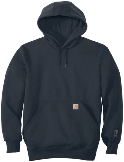 Am image of a Custom Carhartt Rain Defender Paxton Heavyweight Hooded Sweatshirt in New Navy!