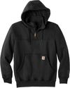 Am image of a Custom Carhartt Rain Defender Paxton Heavyweight Hooded Zip Mock Sweatshirt in Black!