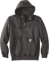 Am image of a Custom Carhartt Rain Defender Paxton Heavyweight Hooded Zip Mock Sweatshirt in Carbon Heather!