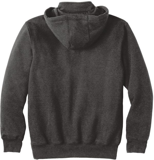 Am image of a Custom Carhartt Rain Defender Paxton Heavyweight Hooded Zip Mock Sweatshirt in Carbon Heather!