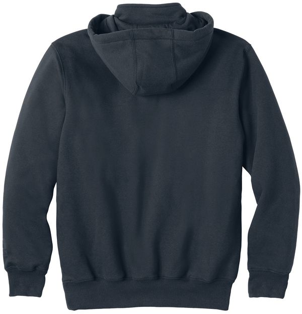 Am image of a Custom Carhartt Rain Defender Paxton Heavyweight Hooded Zip Mock Sweatshirt in New Navy!