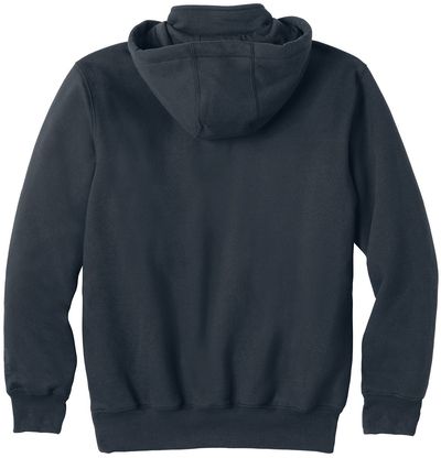 Am image of a Custom Carhartt Rain Defender Paxton Heavyweight Hooded Zip Mock Sweatshirt in New Navy!
