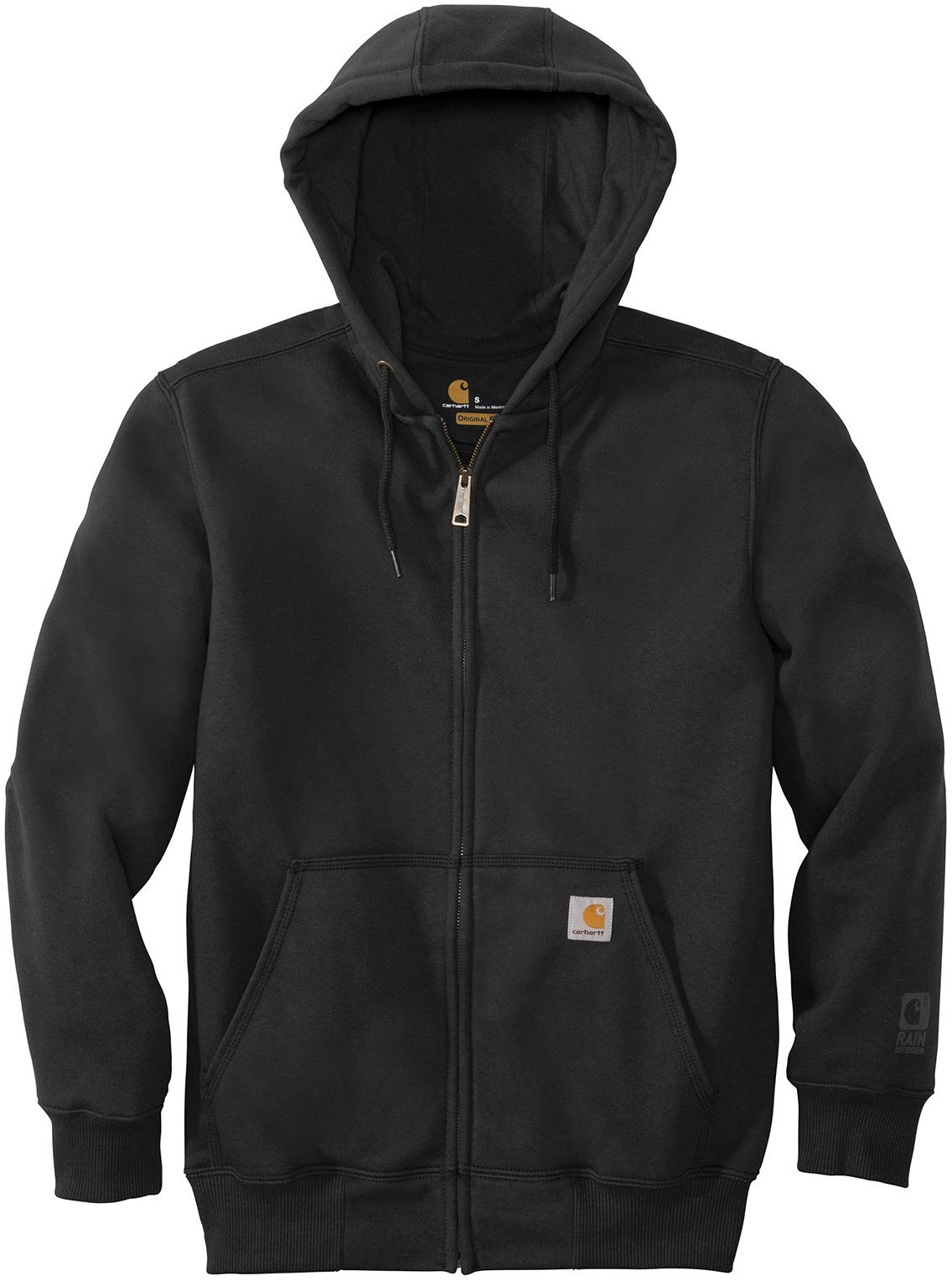 Carhartt Rain Defender Paxton Heavyweight Hooded Zip Front Sweatshirt in Black