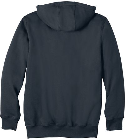 Am image of a Custom Carhartt Rain Defender Paxton Heavyweight Hooded Zip Front Sweatshirt in New Navy!
