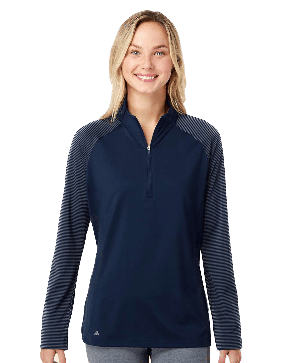 Adidas Womens Stripe Block Quarter Zip Pullover