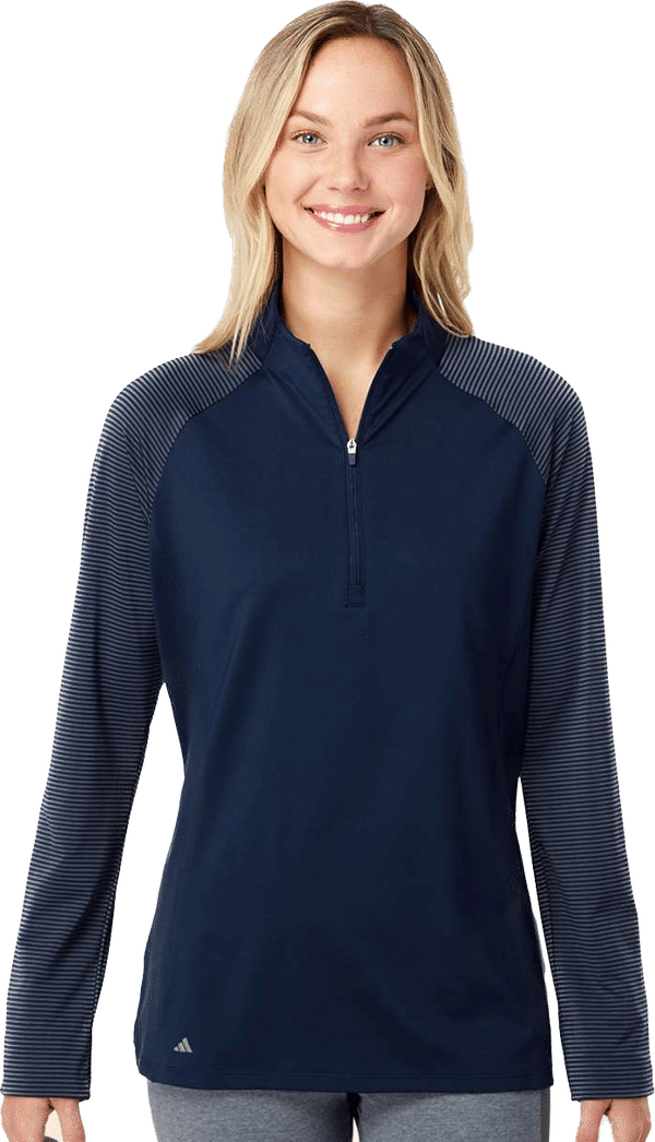An image of a Custom Adidas Womens Stripe Block Quarter Zip Pullover!