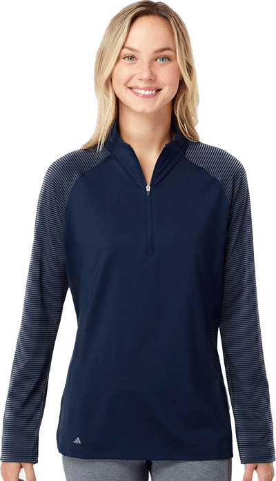 An image of a Custom Adidas Womens Stripe Block Quarter Zip Pullover!