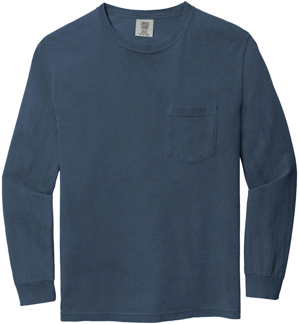 Am image of a Custom Comfort Colors Heavyweight Ring Spun Long Sleeve Pocket Tee in Blue Jean!