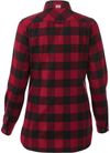 Am image of a Custom Roots73 Womens Spruce Lake Long Sleeve Shirt in Dark Red/Black!