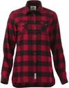 Am image of a Custom Roots73 Womens Spruce Lake Long Sleeve Shirt in Dark Red/Black!