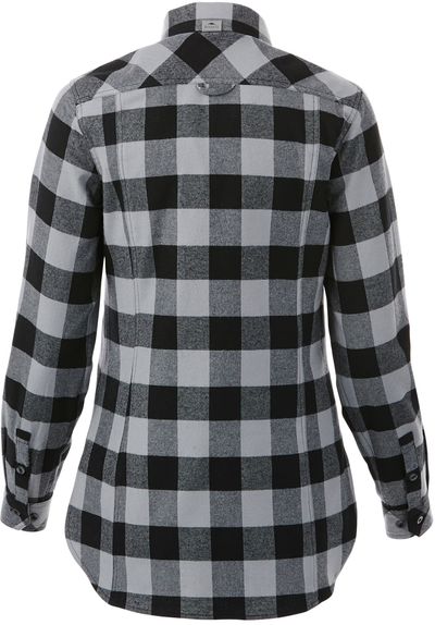 Am image of a Custom Roots73 Womens Spruce Lake Long Sleeve Shirt in Quarry/Black!