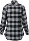 Am image of a Custom Roots73 Womens Spruce Lake Long Sleeve Shirt in Quarry/Black!