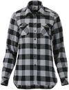 Am image of a Custom Roots73 Womens Spruce Lake Long Sleeve Shirt in Quarry/Black!