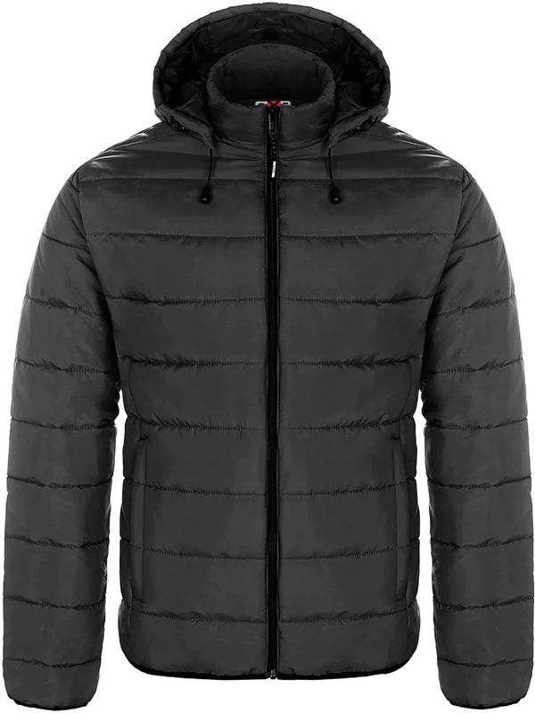 Am image of a Custom CX2 Glacial Mens Puffy Jacket with Detachable Hood in Black!