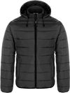 Am image of a Custom CX2 Glacial Mens Puffy Jacket with Detachable Hood in Black!