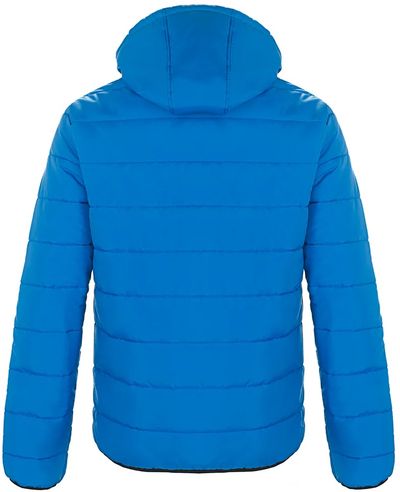 Am image of a Custom CX2 Glacial Mens Puffy Jacket with Detachable Hood in Blue!