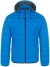 Am image of a Custom CX2 Glacial Mens Puffy Jacket with Detachable Hood in Blue!