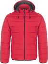 Am image of a Custom CX2 Glacial Mens Puffy Jacket with Detachable Hood in Red!