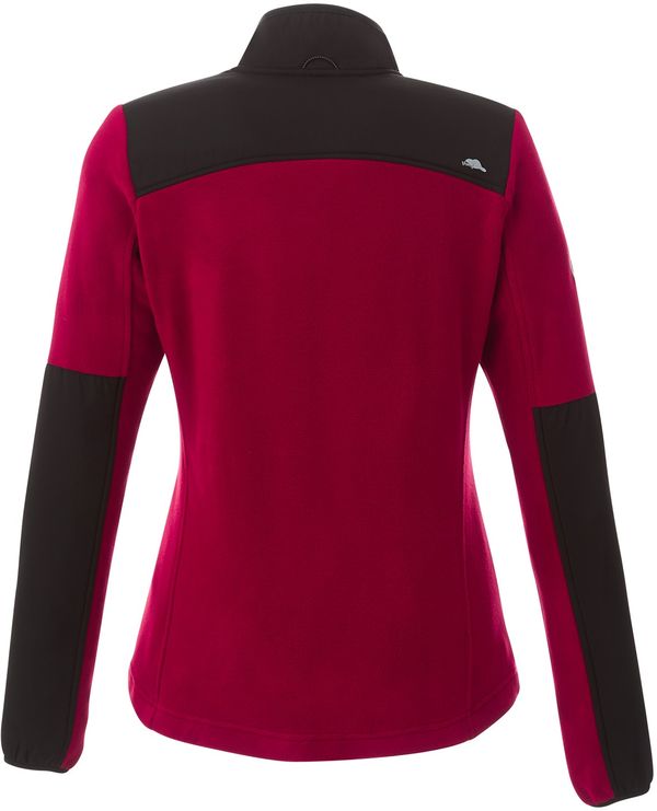 Am image of a Custom Roots73 Womens Briggspoint Micro Fleece Jacket in Dark Red/Black!
