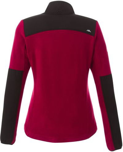 Am image of a Custom Roots73 Womens Briggspoint Micro Fleece Jacket in Dark Red/Black!