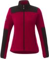 Am image of a Custom Roots73 Womens Briggspoint Micro Fleece Jacket in Dark Red/Black!