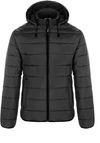 Am image of a Custom CX2 Glacial Ladies Puffy Jacket with Detachable Hood in Black!