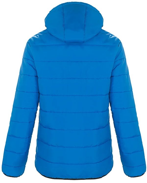 Am image of a Custom CX2 Glacial Ladies Puffy Jacket with Detachable Hood in Blue!