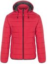 Am image of a Custom CX2 Glacial Ladies Puffy Jacket with Detachable Hood in Red!