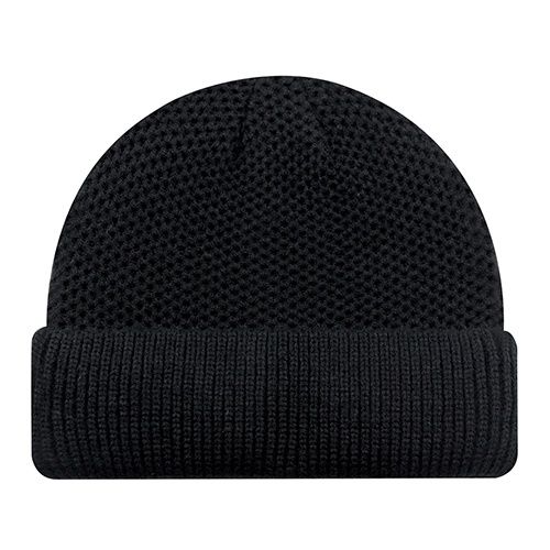 AJM Acrylic Mesh Rib Knit Cuff Toque in Black