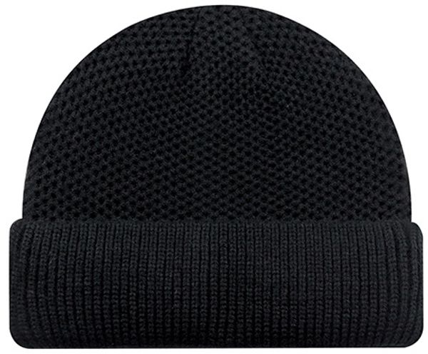 Am image of a Custom AJM Acrylic Mesh Rib Knit Cuff Toque in Black!