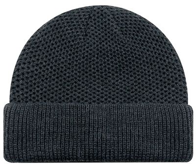 Am image of a Custom AJM Acrylic Mesh Rib Knit Cuff Toque in Charcoal!