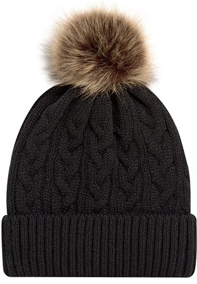 Am image of a Custom AJM Faux Fur Pom Pom Cuff Toque in Black/Beige!