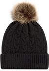 Am image of a Custom AJM Faux Fur Pom Pom Cuff Toque in Black/Beige!