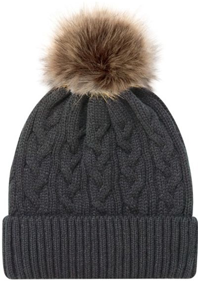 Am image of a Custom AJM Faux Fur Pom Pom Cuff Toque in Charcoal/Beige!
