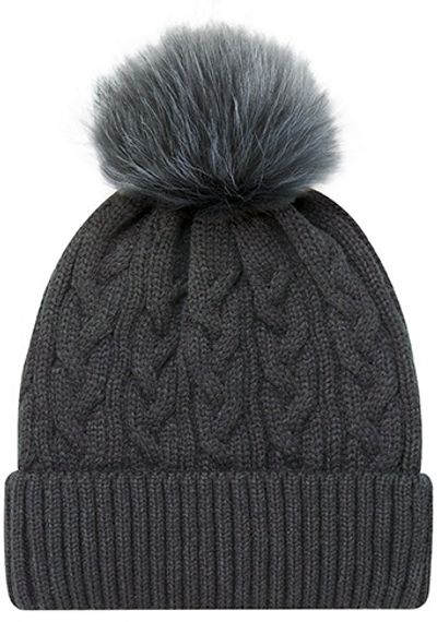 Am image of a Custom AJM Faux Fur Pom Pom Cuff Toque in Charcoal/Charcoal!