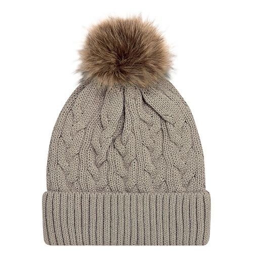 AJM Faux Fur Pom Pom Cuff Toque in Oatmeal/Beige