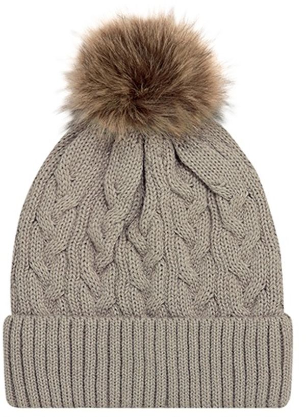 Am image of a Custom AJM Faux Fur Pom Pom Cuff Toque in Oatmeal/Beige!