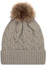 Am image of a Custom AJM Faux Fur Pom Pom Cuff Toque in Oatmeal/Beige!