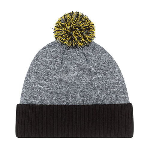 AJM Acrylic Cuff Multi Coloured Pom Pom Toque in Black/Gold