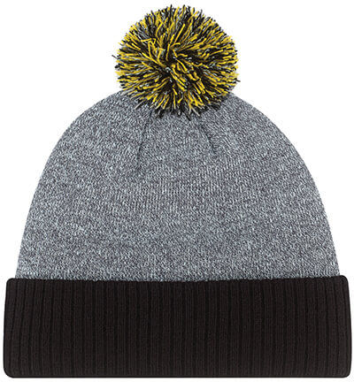 Am image of a Custom AJM Acrylic Cuff Multi Coloured Pom Pom Toque in Black/Gold!