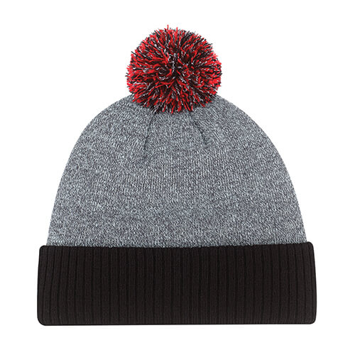 AJM Acrylic Cuff Multi Coloured Pom Pom Toque in Black/Red