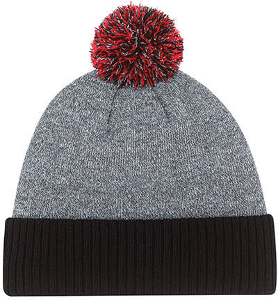 Am image of a Custom AJM Acrylic Cuff Multi Coloured Pom Pom Toque in Black/Red!