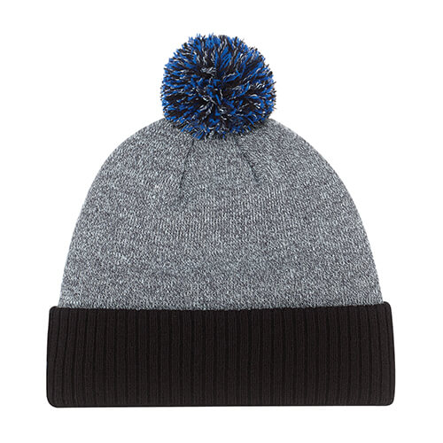 AJM Acrylic Cuff Multi Coloured Pom Pom Toque in Black/Royal Blue
